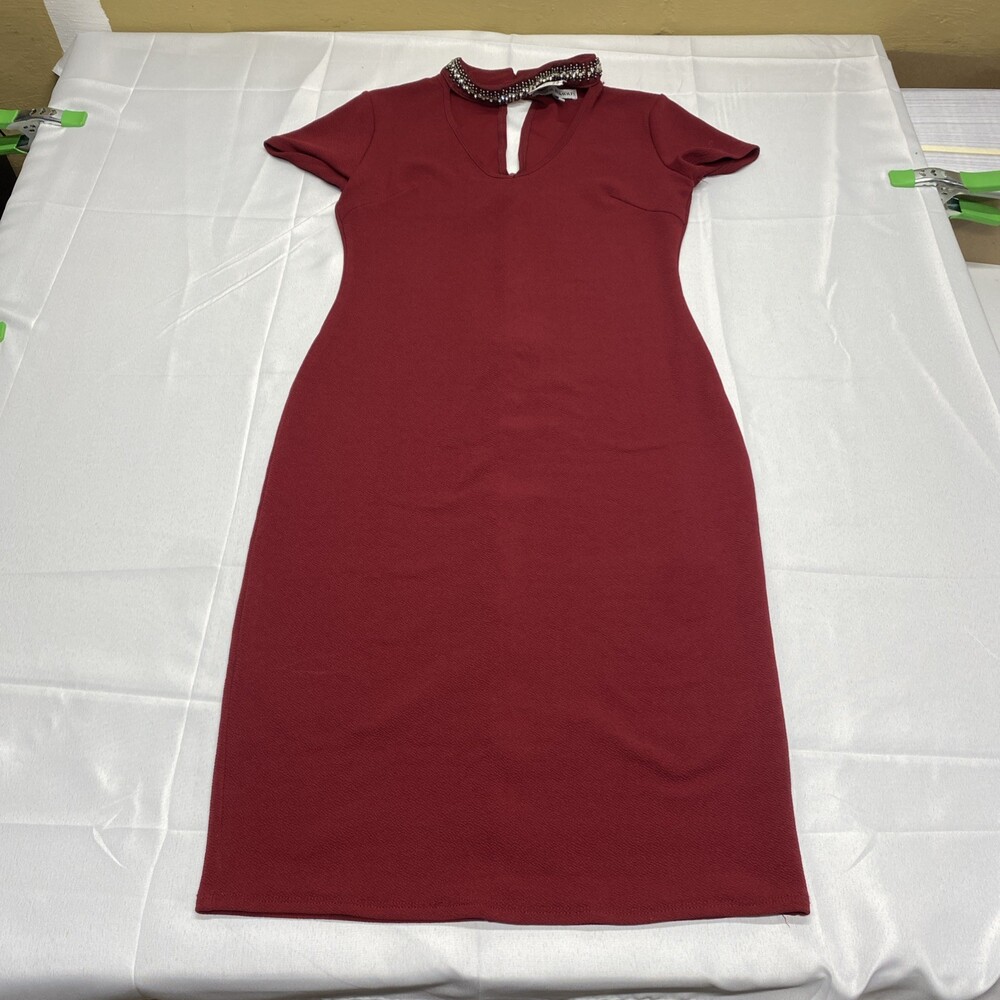 NWT Almost Famous Red Beaded Collar Bodycon Midi Dress Size XL